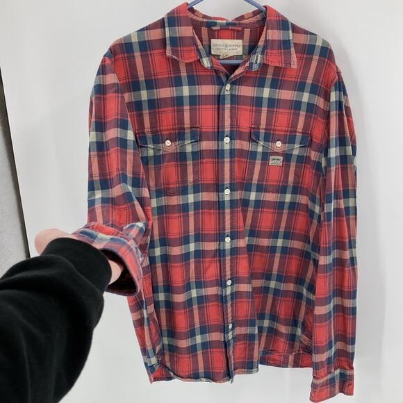 Denim & Supply Ralph Lauren plaid button down worn look discontinued size XL red - Picture 2 of 9